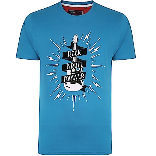 KAM Rock & Roll Forever Print T-Shirt Turk Blue